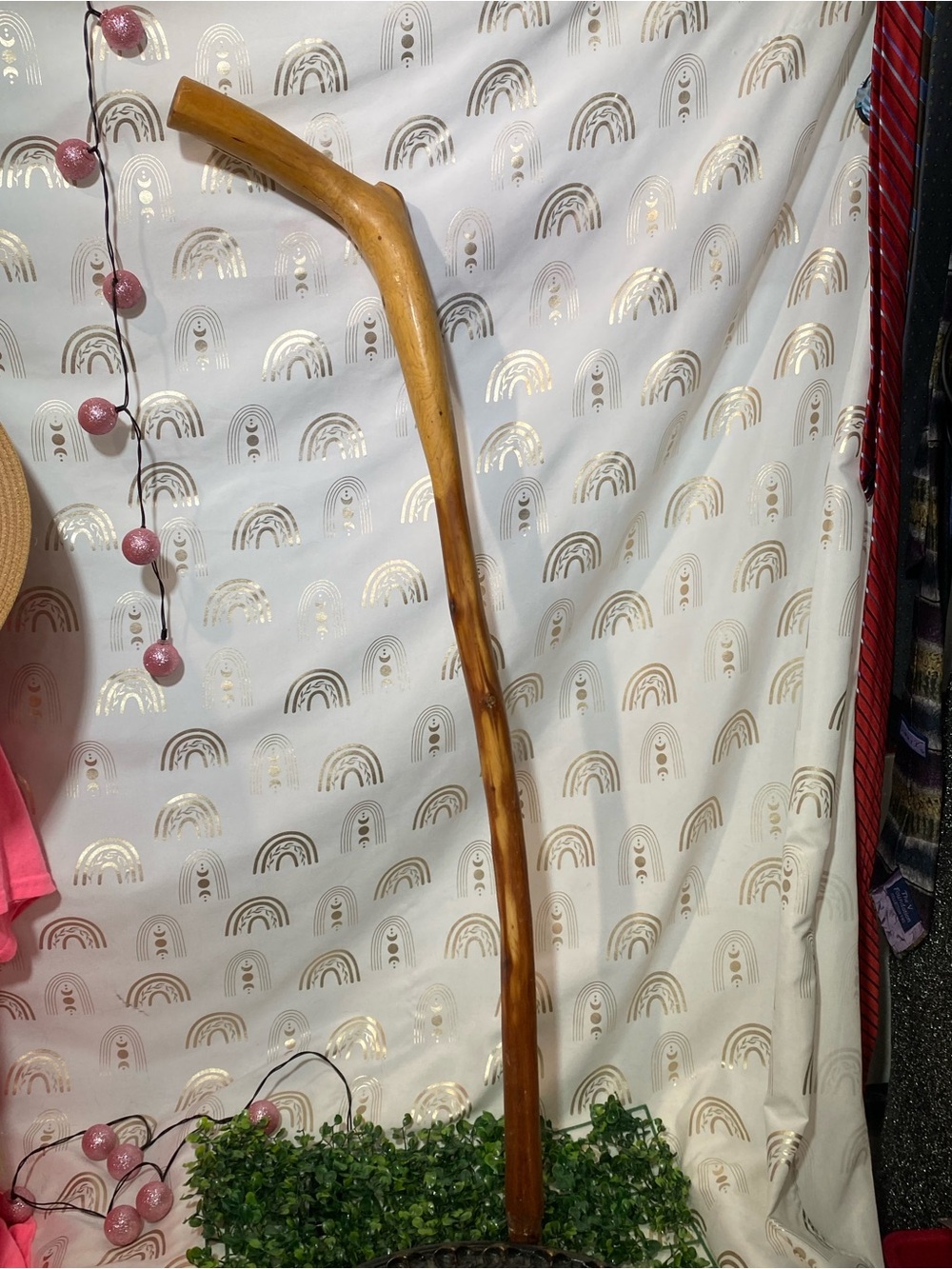 Hand-Finished Brown Wooden Walking Stick - Decorative Accent